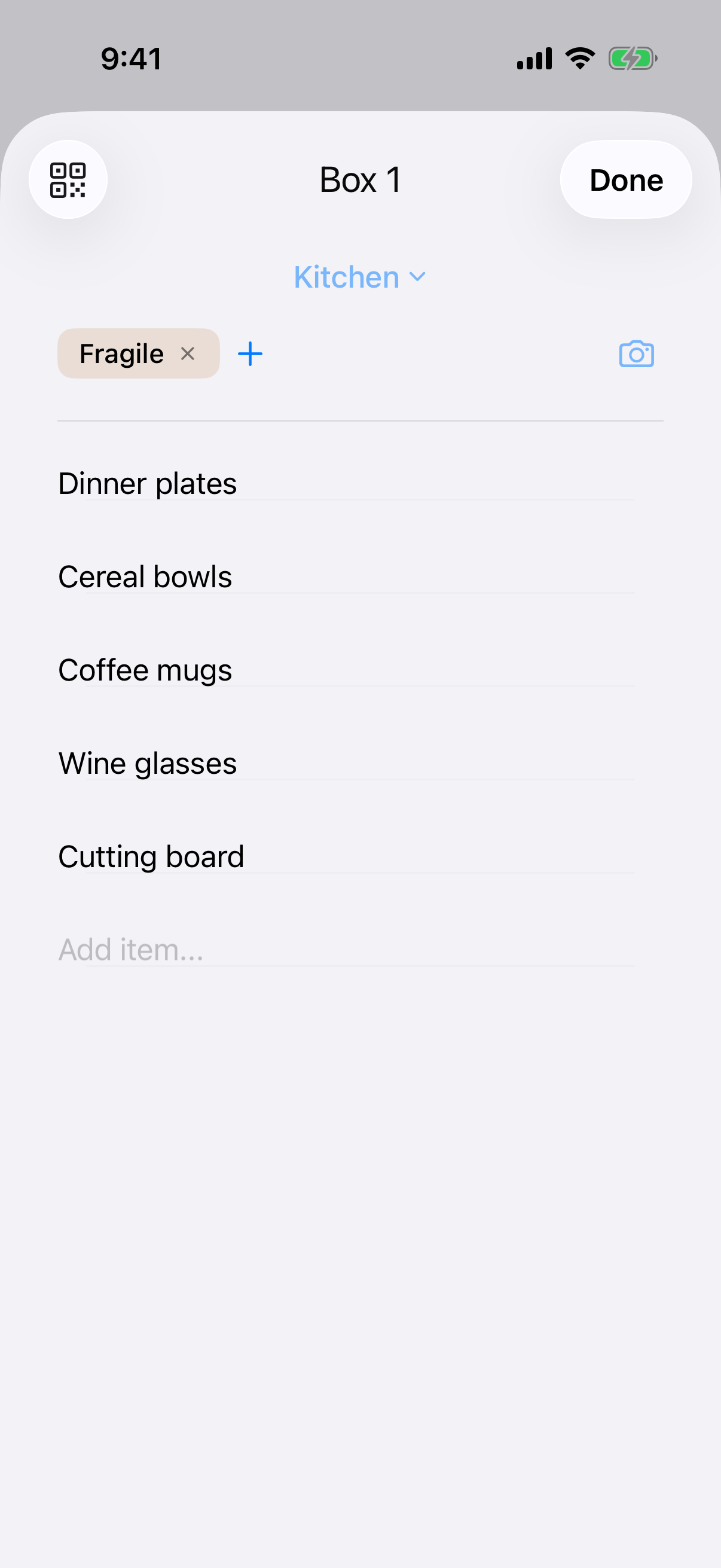 The scanned box open to its item details